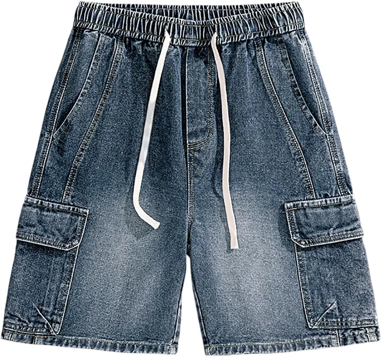 Men's Loose Fit Hip Hop Long Jean Shorts Work Denim Shorts with Pockets Skateboard Trendy Outfits