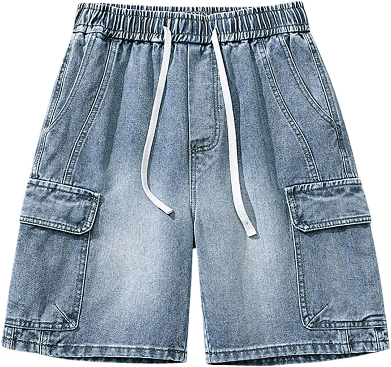 Men's Loose Fit Hip Hop Long Jean Shorts Work Denim Shorts with Pockets Skateboard Trendy Outfits
