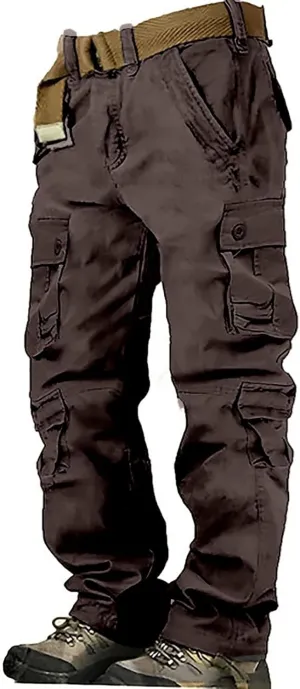 Mens Outdoor Fashion Cargo Pants Military Baggy Comfy Overalls Tactical Combat Simple Solid Color Multi-Pocket Hiking Trouser