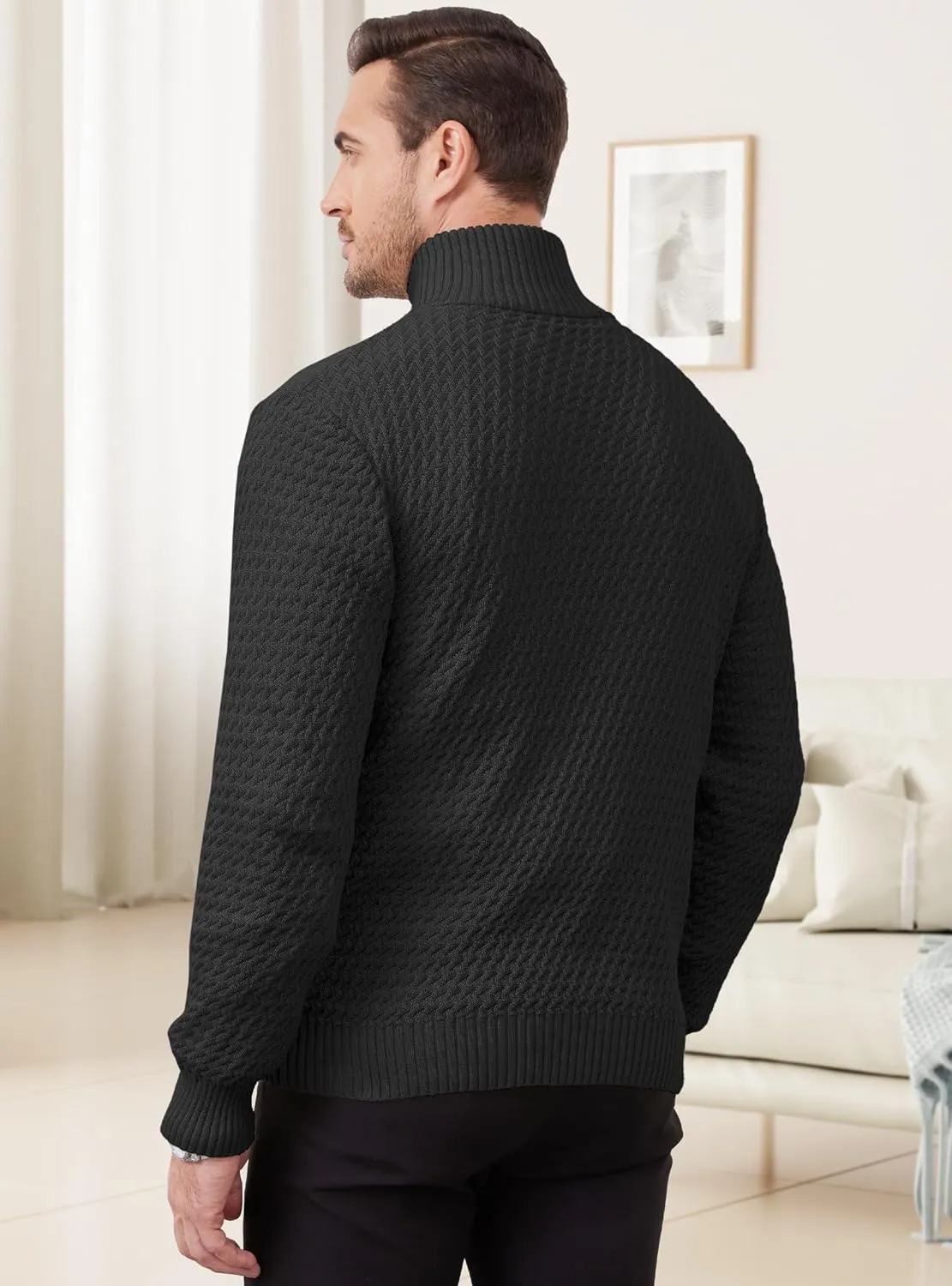 Men's Quarter Zip Pullover Sweater Slim Fit Business Casual Cable Knit Lightweight Long Sleeve Sweaters