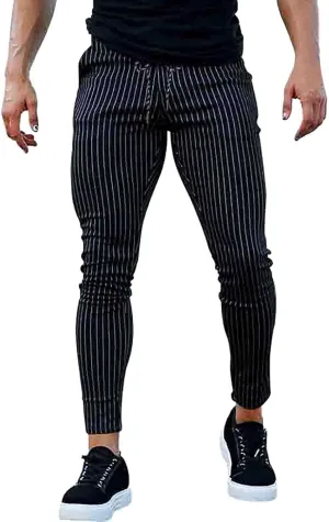 Mens Skinny Business Dress Chinos Pants Slim Fit Stretch Stripe Print Trousers for Men Flat-Front Casual Slacks for Men