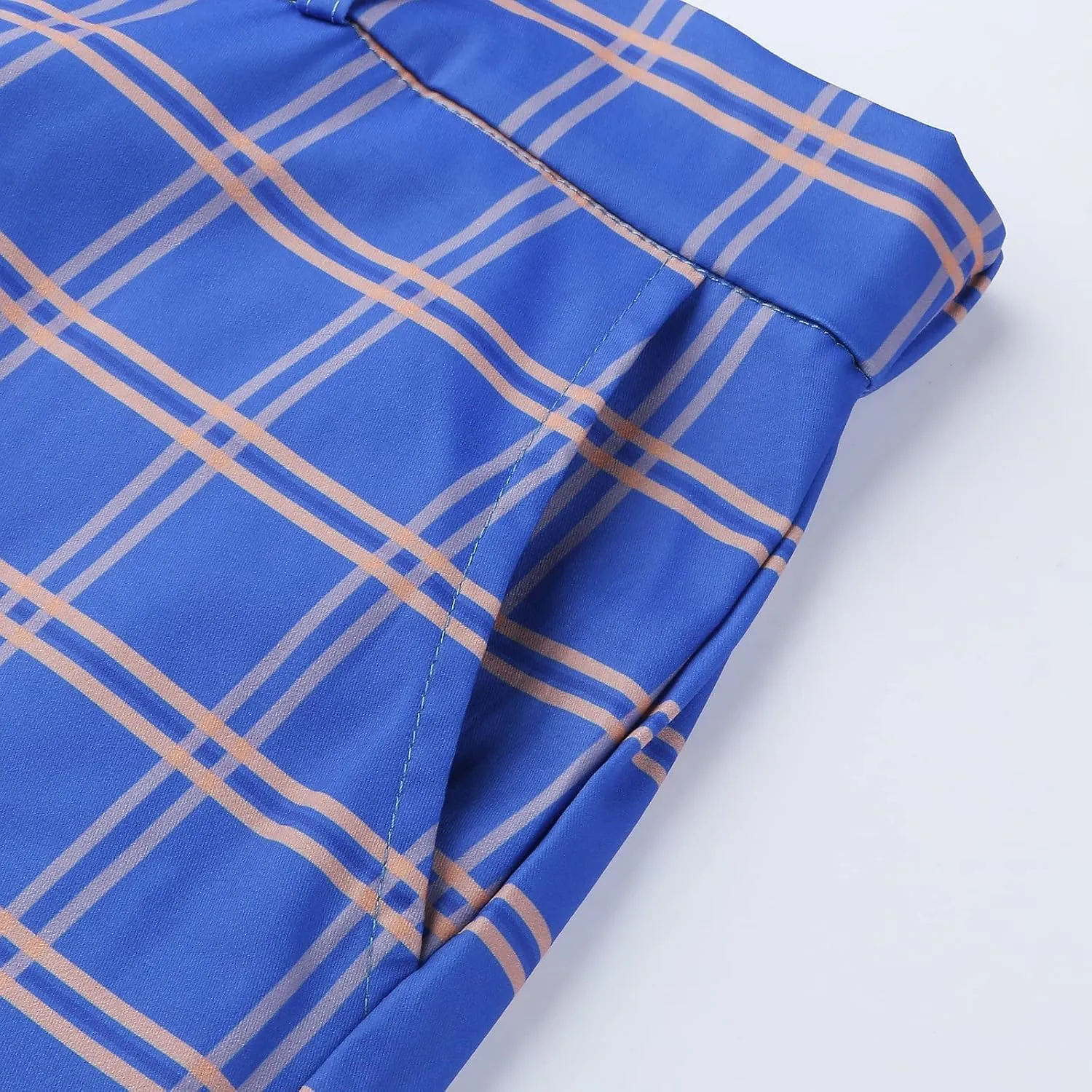 Mens Stretch Plaid Dress Pants Slim Fit Flat-Front Casual Skinny Chinos Business Fashion Golf Pencil Tapered Trousers