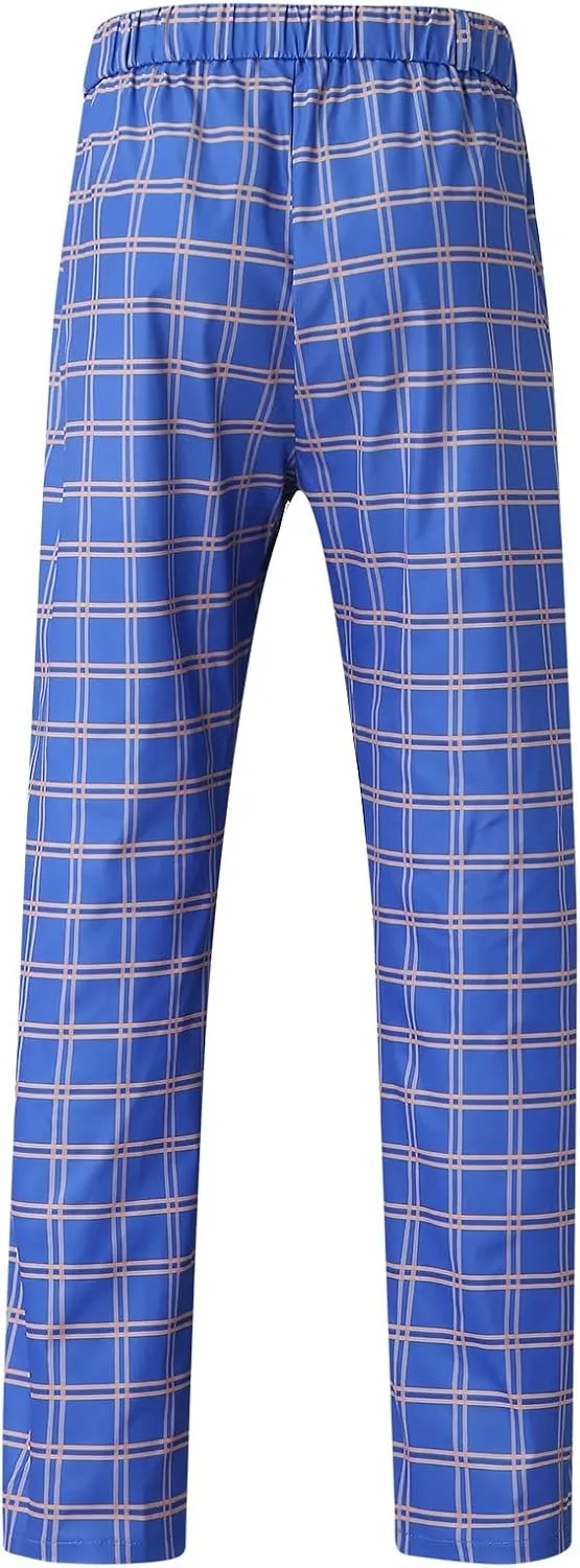 Mens Stretch Plaid Dress Pants Slim Fit Flat-Front Casual Skinny Chinos Business Fashion Golf Pencil Tapered Trousers