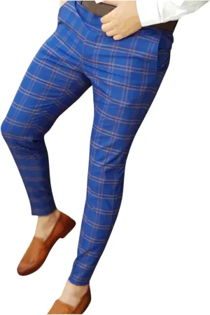 Mens Stretch Plaid Dress Pants Slim Fit Flat-Front Casual Skinny Chinos Business Fashion Golf Pencil Tapered Trousers