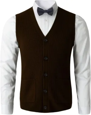 Men's Sweater Vest V-Neck Sleeveless Knitted Button Cardigan DXL Big and Tall Vest