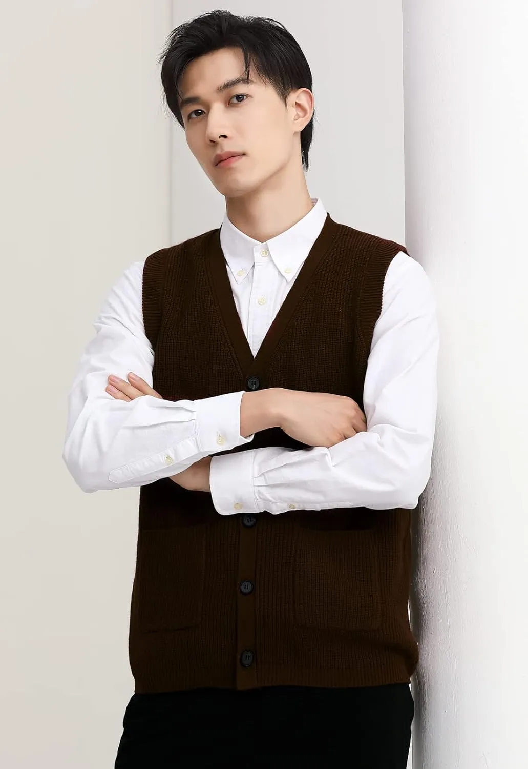 Men's Sweater Vest V-Neck Sleeveless Knitted Button Cardigan DXL Big and Tall Vest