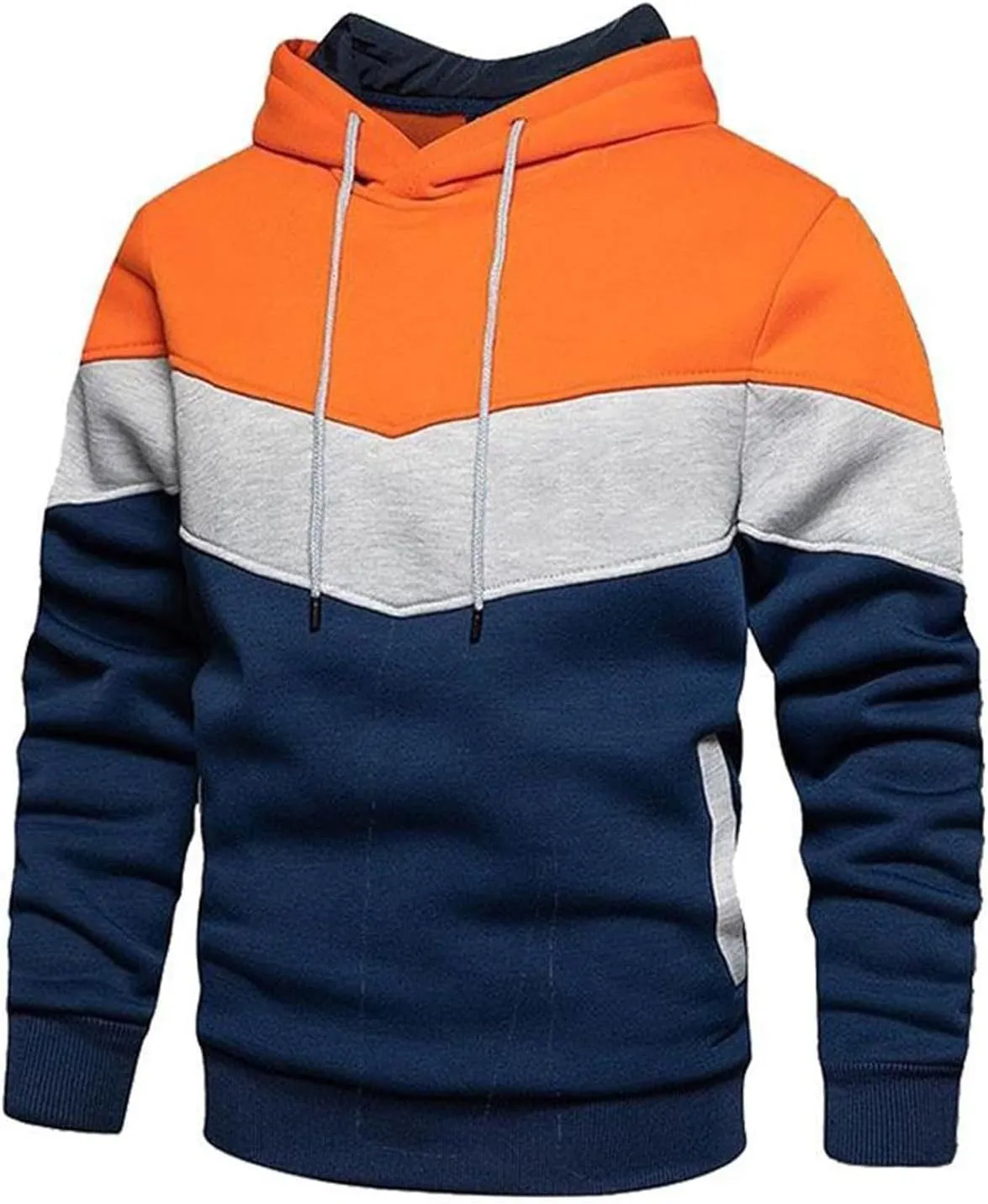 Mens Sweatshirts Trendy Color Block Hoodies Teen Boys Running Workout Pullover 2024 Fall Casual Clothing Fleece Lined