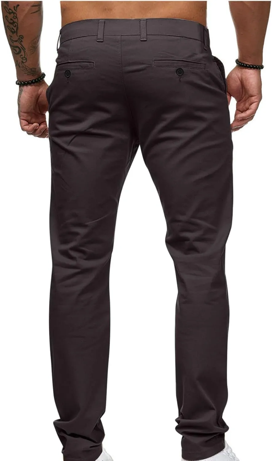 Mens Work Pants Lightweight Twill Uniform Slim Fit Chinos Trousers Casual Stretch Durable Cargo Pants with Pockets