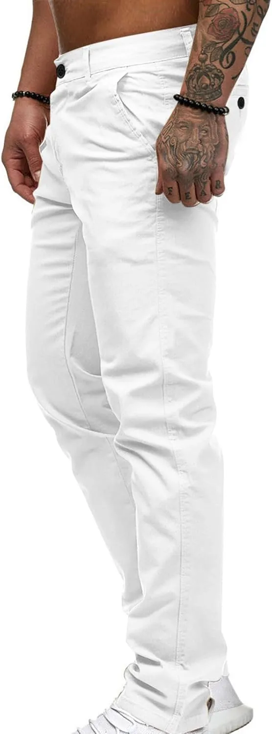 Mens Work Pants Lightweight Twill Uniform Slim Fit Chinos Trousers Casual Stretch Durable Cargo Pants with Pockets
