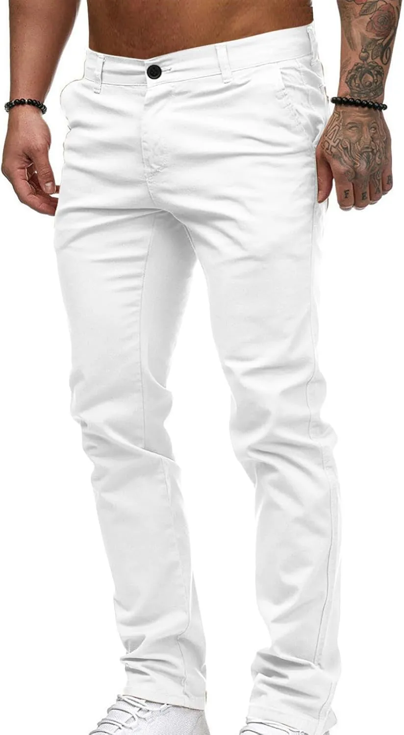 Mens Work Pants Lightweight Twill Uniform Slim Fit Chinos Trousers Casual Stretch Durable Cargo Pants with Pockets
