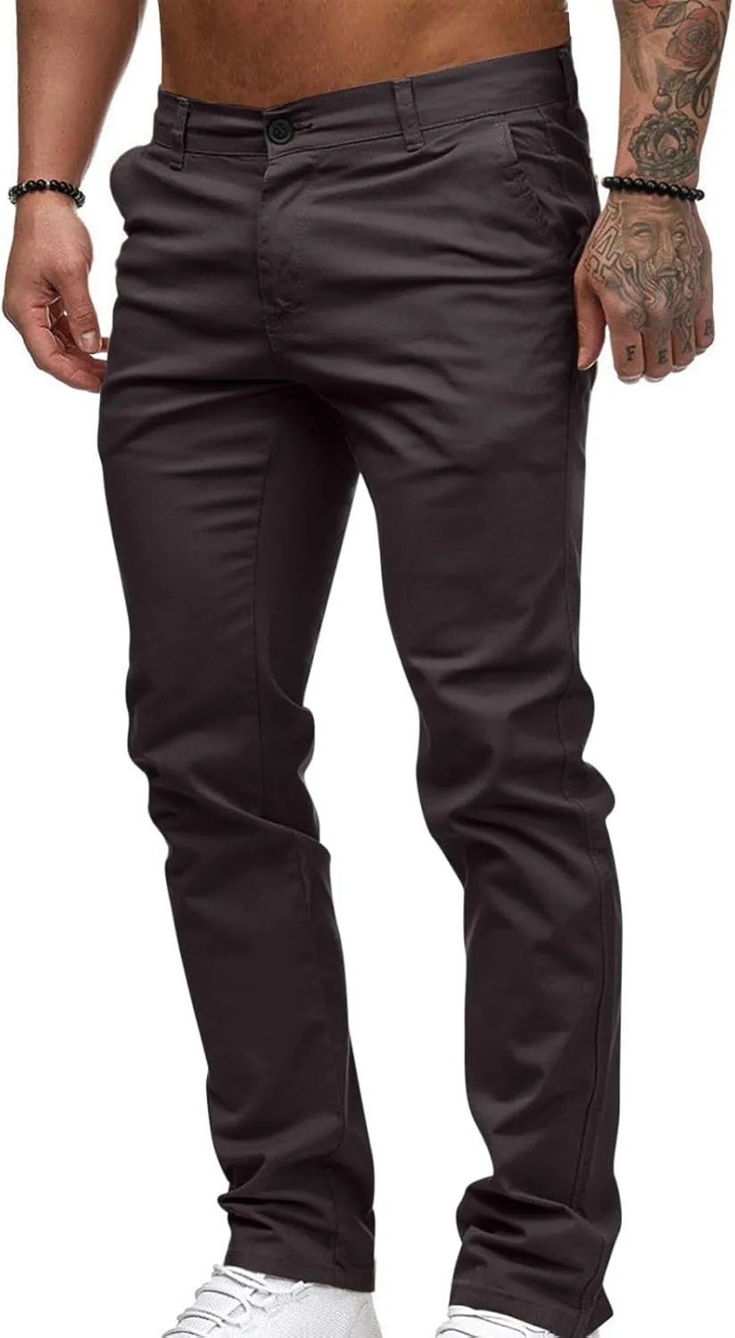 Mens Work Pants Lightweight Twill Uniform Slim Fit Chinos Trousers Casual Stretch Durable Cargo Pants with Pockets