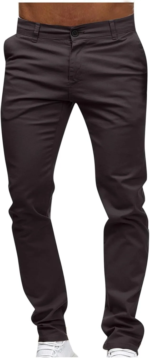 Mens Work Pants Lightweight Twill Uniform Slim Fit Chinos Trousers Casual Stretch Durable Cargo Pants with Pockets