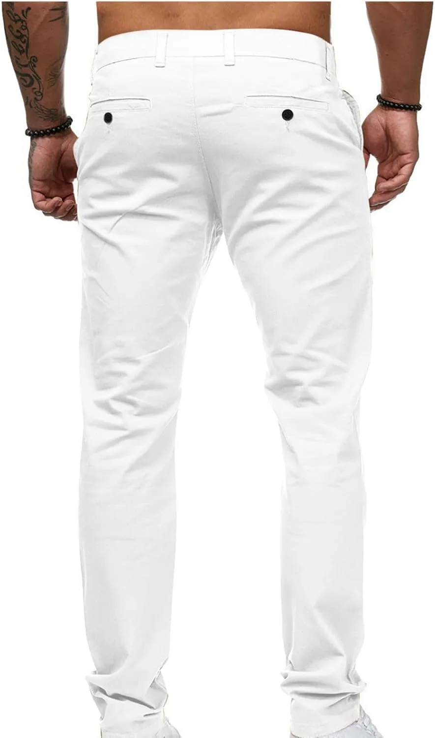 Mens Work Pants Lightweight Twill Uniform Slim Fit Chinos Trousers Casual Stretch Durable Cargo Pants with Pockets