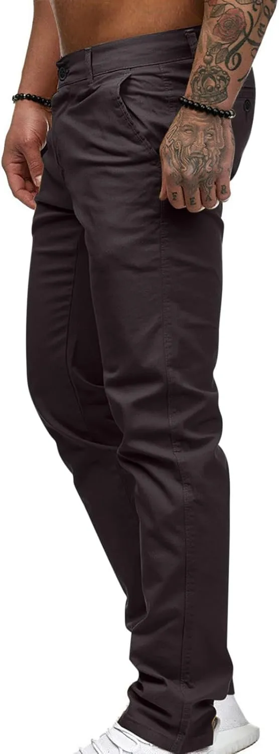 Mens Work Pants Lightweight Twill Uniform Slim Fit Chinos Trousers Casual Stretch Durable Cargo Pants with Pockets