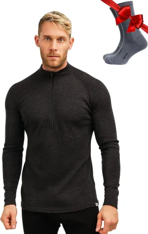 Merino Wool Base Layer Mens - Wool Half Zip Sweater Men - Merino Quarter Zip Sweater Lite, Midweight, Heavyweight and Socks