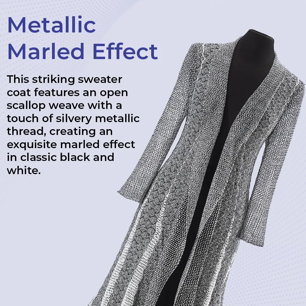 Metallic Threads Sweater Coat for Women, Open Front Maxi Cardigan, Lightweight Long Sleeve Knitted Duster