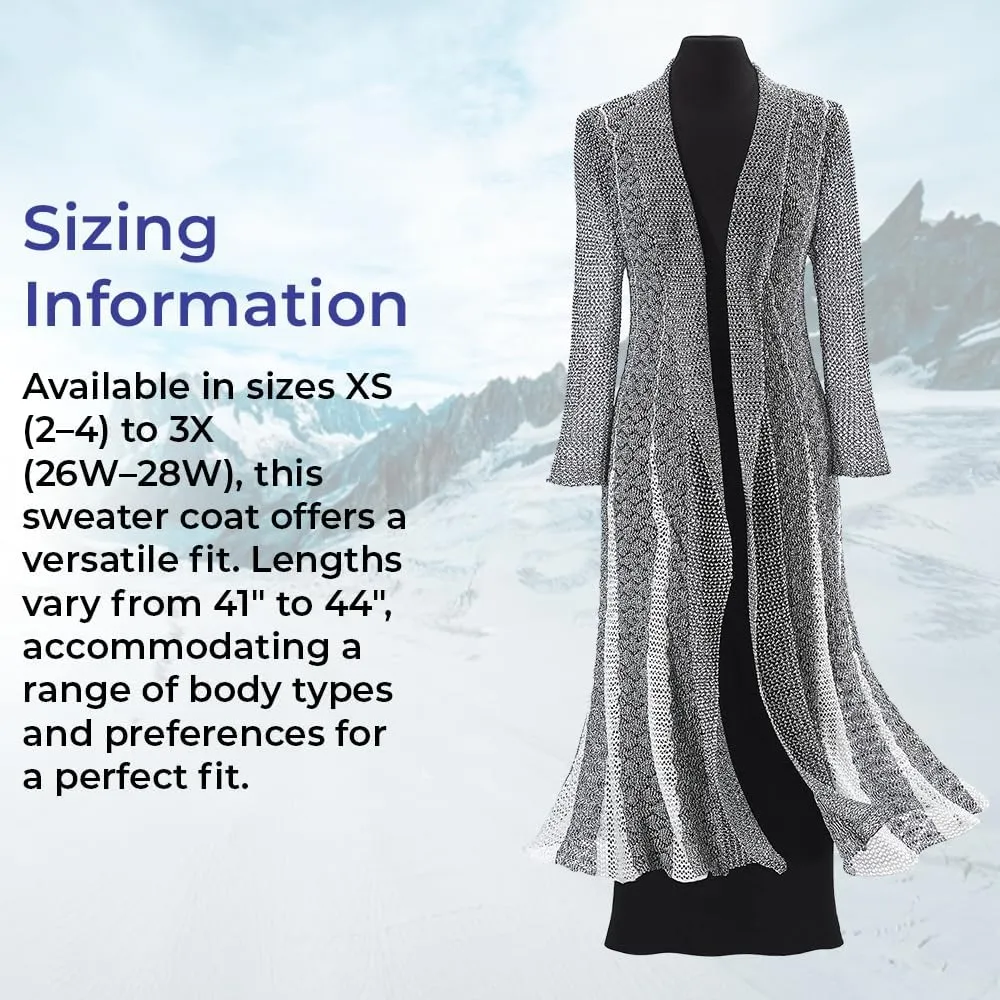 Metallic Threads Sweater Coat for Women, Open Front Maxi Cardigan, Lightweight Long Sleeve Knitted Duster