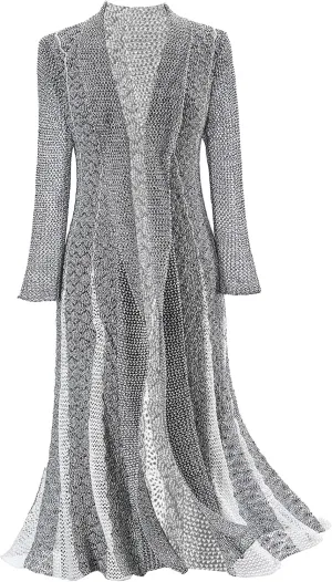 Metallic Threads Sweater Coat for Women, Open Front Maxi Cardigan, Lightweight Long Sleeve Knitted Duster