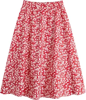 Milumia Girl's Cute Summer Boho Ditsy Floral High Waisted A Line Flare Midi Skirt Flowy Long Skirt