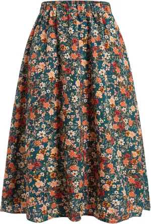 Milumia Women's Polka Dots Skirt Elastic A Line High Waisted Flared Midi Skirts