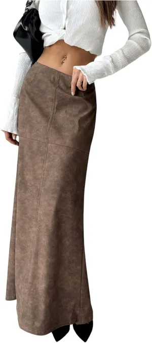 Milumia Women's PU Split Back Maxi Skirt Low Waist Bodycon Long Skirts