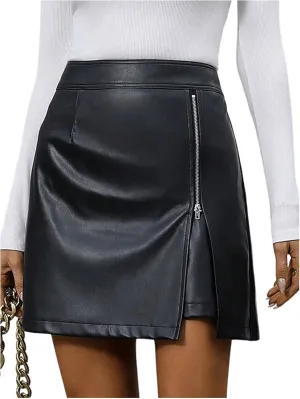 Milumia Women's Side Zipper Split Hem Pu Leather Skirt High Waist Mini Skirts