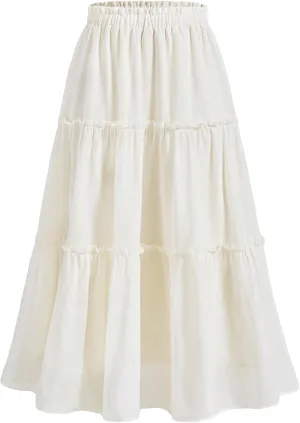 Milumia Women's Tiered Ruffle Boho Maxi Skirts A-Line Elastic High Waist Long Skirt
