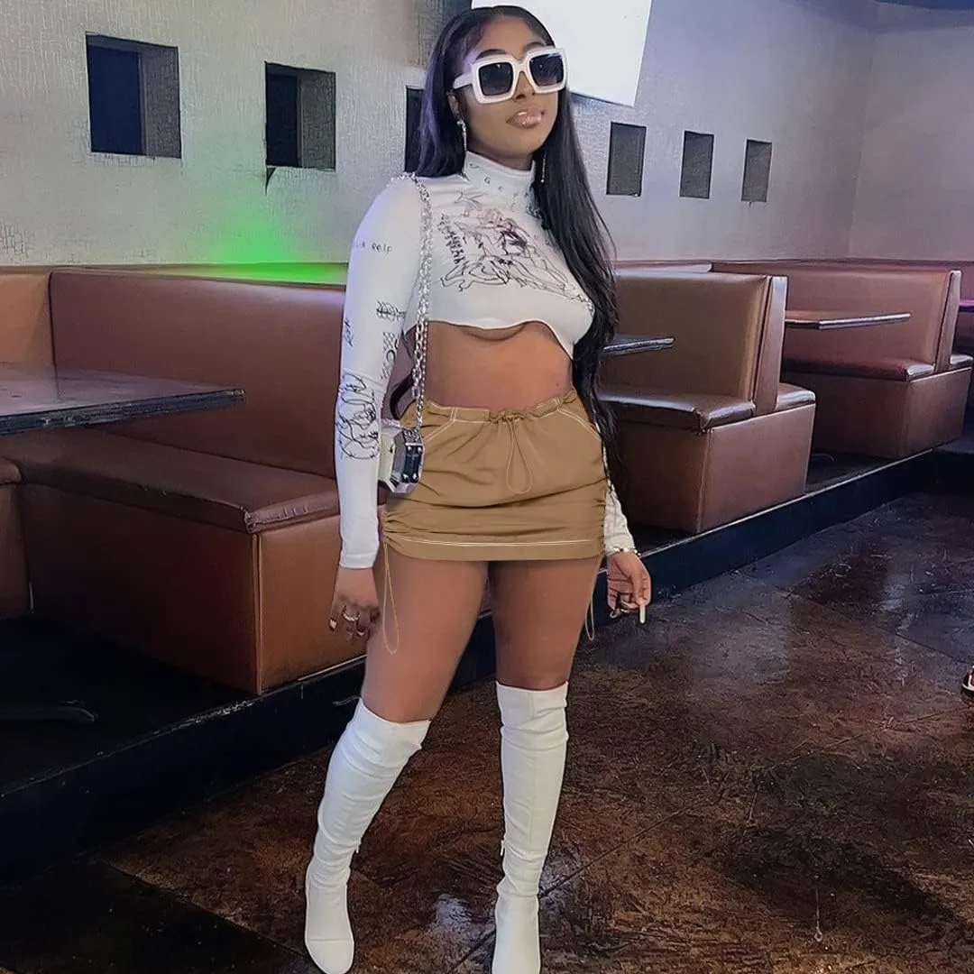 Mini Cargo Skirts for Women Y2K Low Waist Side Drawstring Trendy Summer Short Skirt with Pockets