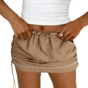 Mini Cargo Skirts for Women Y2K Low Waist Side Drawstring Trendy Summer Short Skirt with Pockets