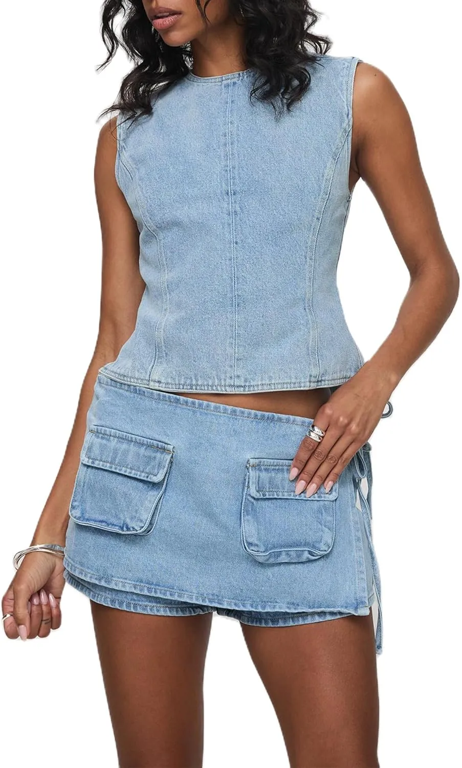 Mxiqqpltky Y2k Cargo Denim Skirt Women Low Rise Bodycon Mini Jean Skirt Shorts Skorts