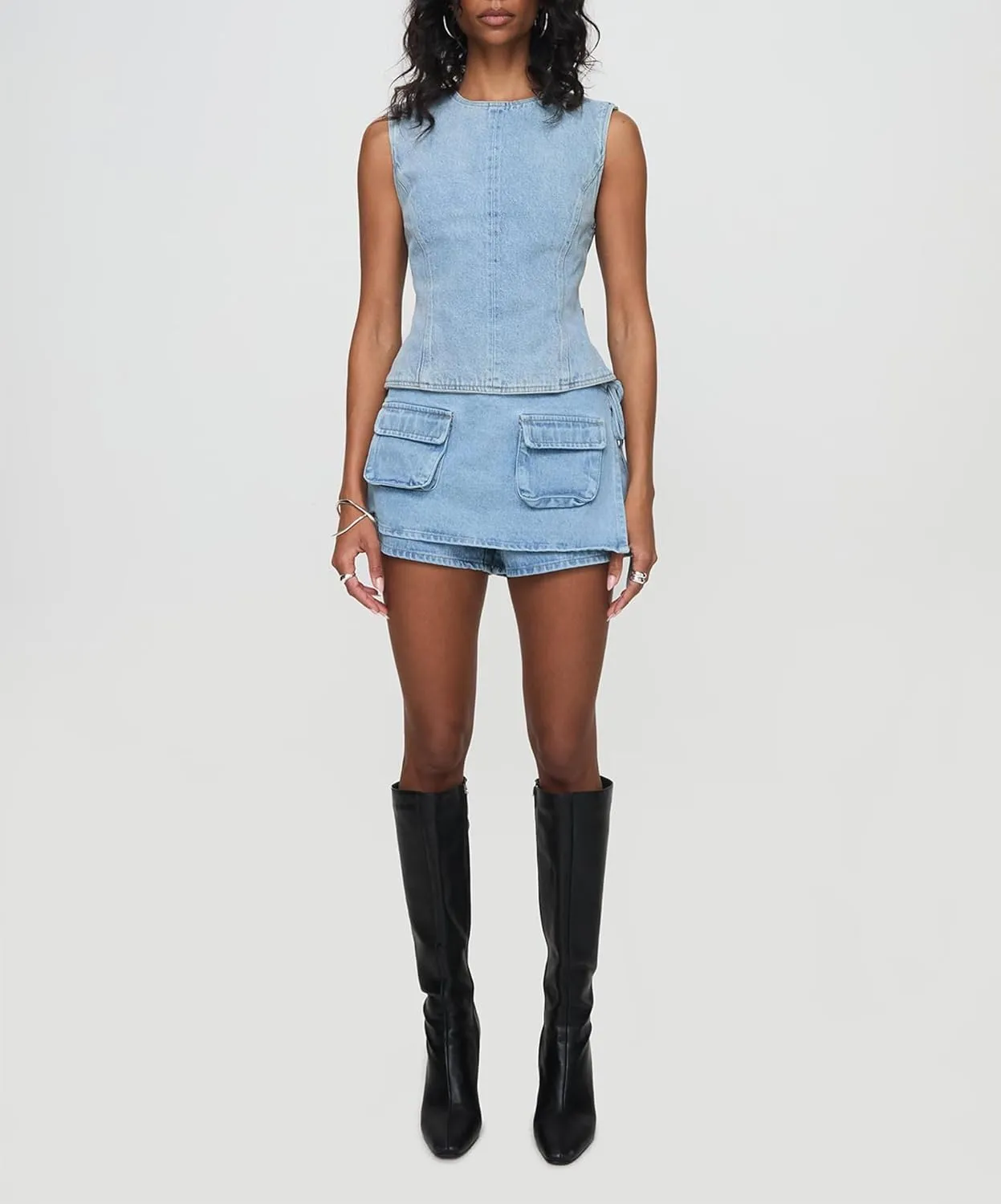 Mxiqqpltky Y2k Cargo Denim Skirt Women Low Rise Bodycon Mini Jean Skirt Shorts Skorts