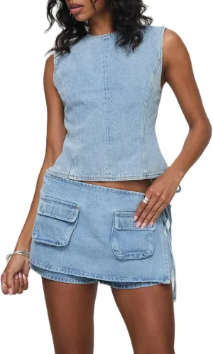 Mxiqqpltky Y2k Cargo Denim Skirt Women Low Rise Bodycon Mini Jean Skirt Shorts Skorts