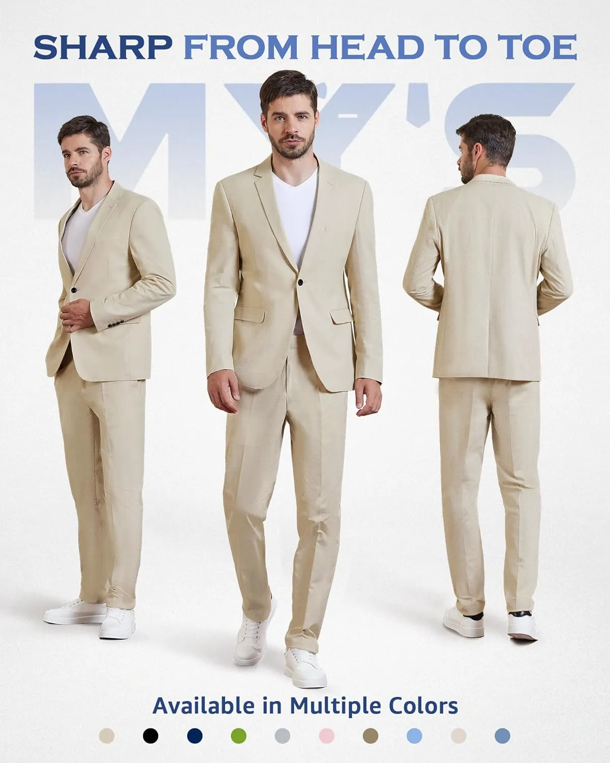 MY'S Men's 2 Piece Regular Fit Linen Suit Set, One Button Lightweight Jacket Pants for Business, Casual, or Prom