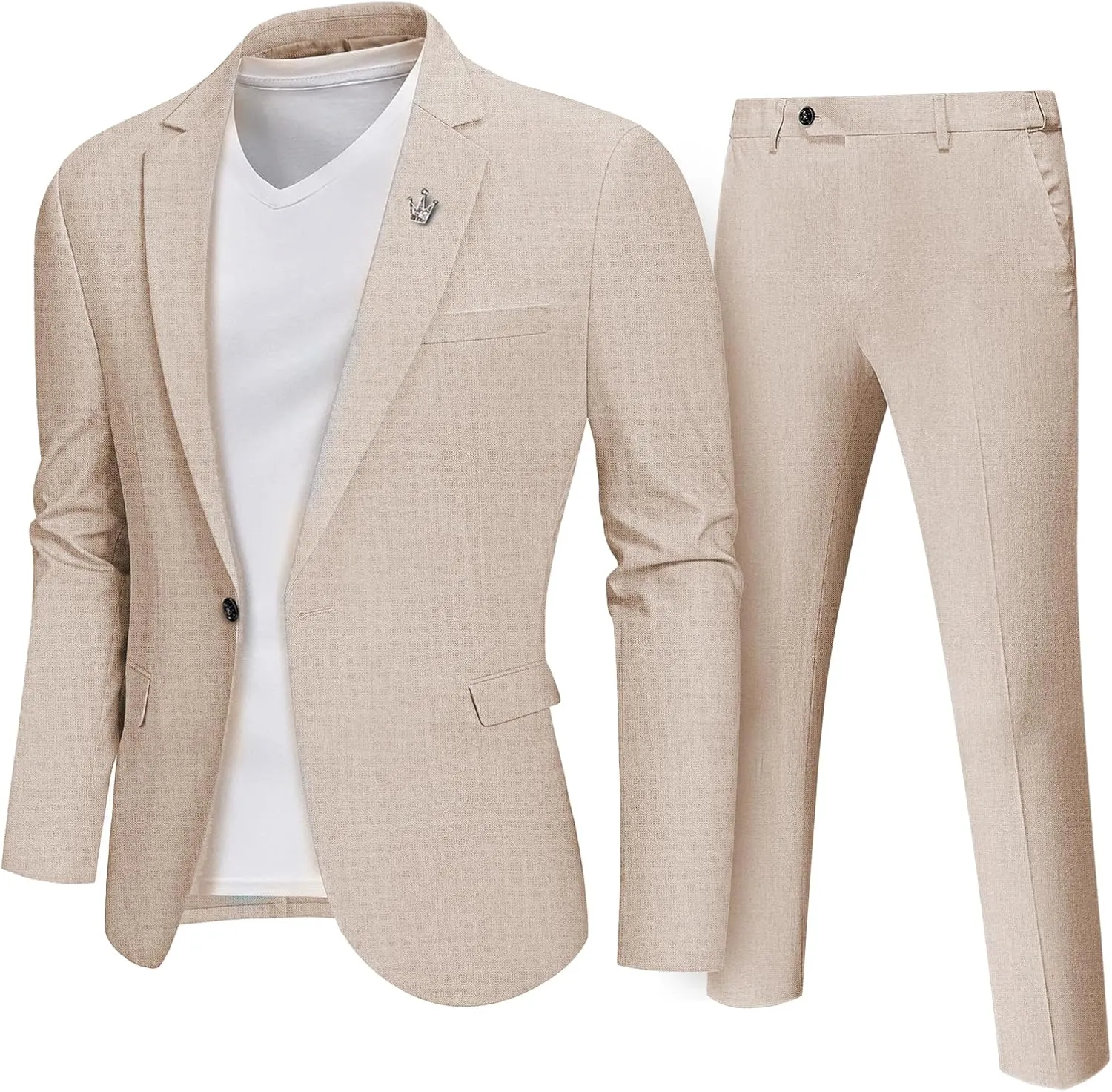MY'S Men's 2 Piece Regular Fit Linen Suit Set, One Button Lightweight Jacket Pants for Business, Casual, or Prom
