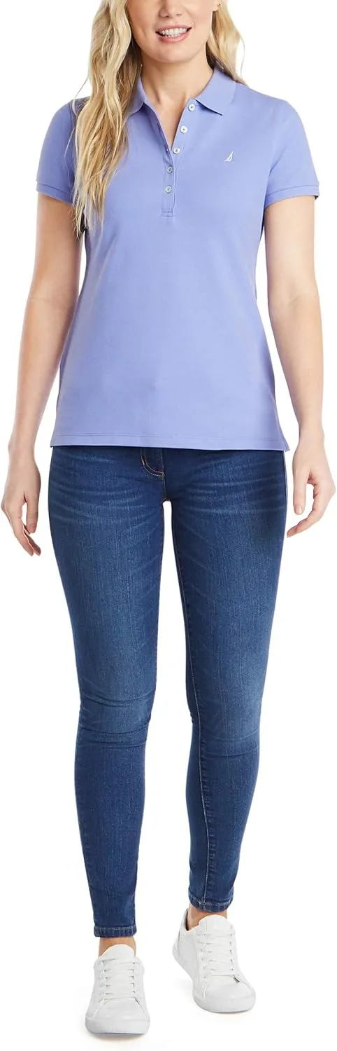 Nautica Women's 5-Button Short Sleeve Cotton Polo Shirt