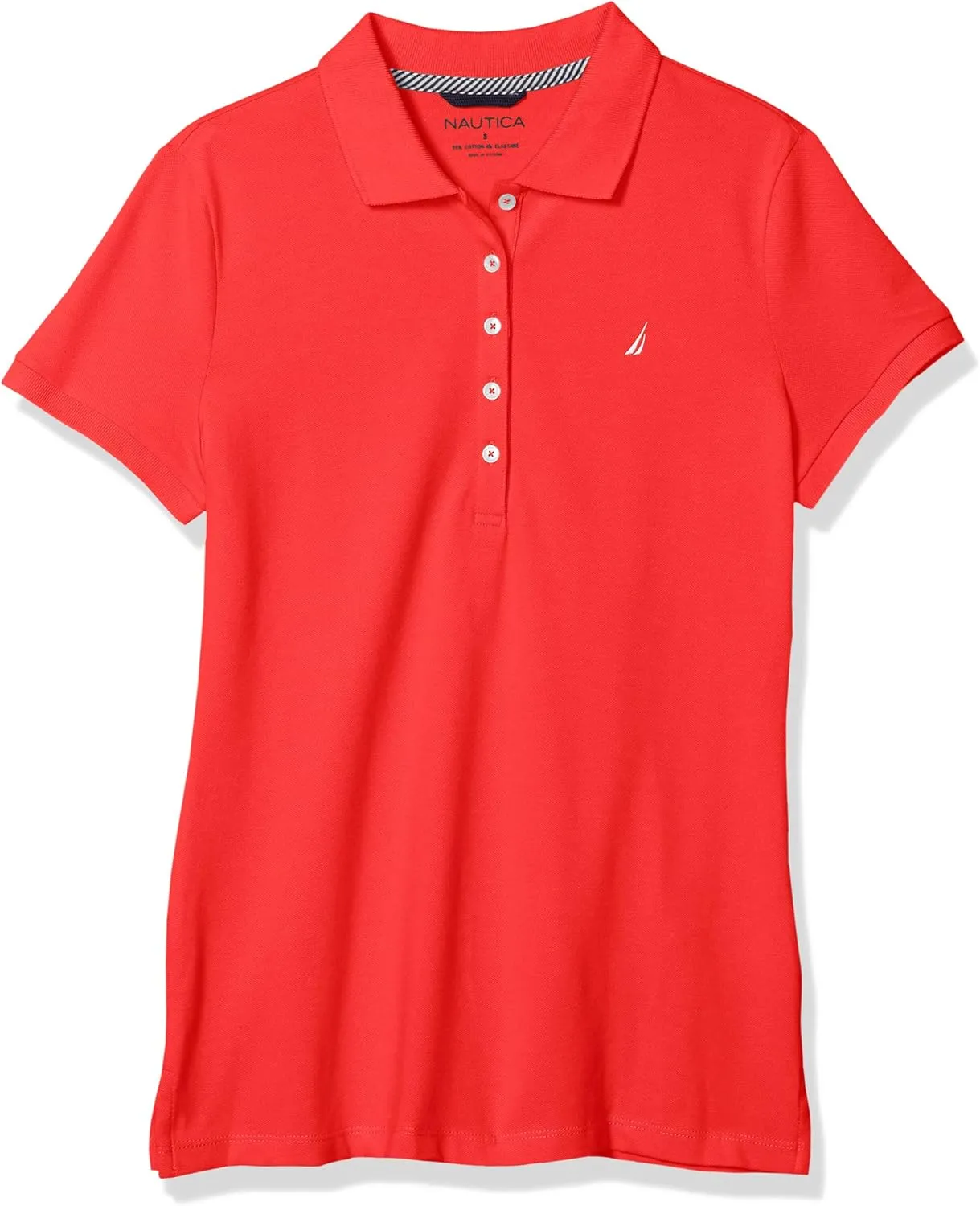 Nautica Women's 5-Button Short Sleeve Cotton Polo Shirt