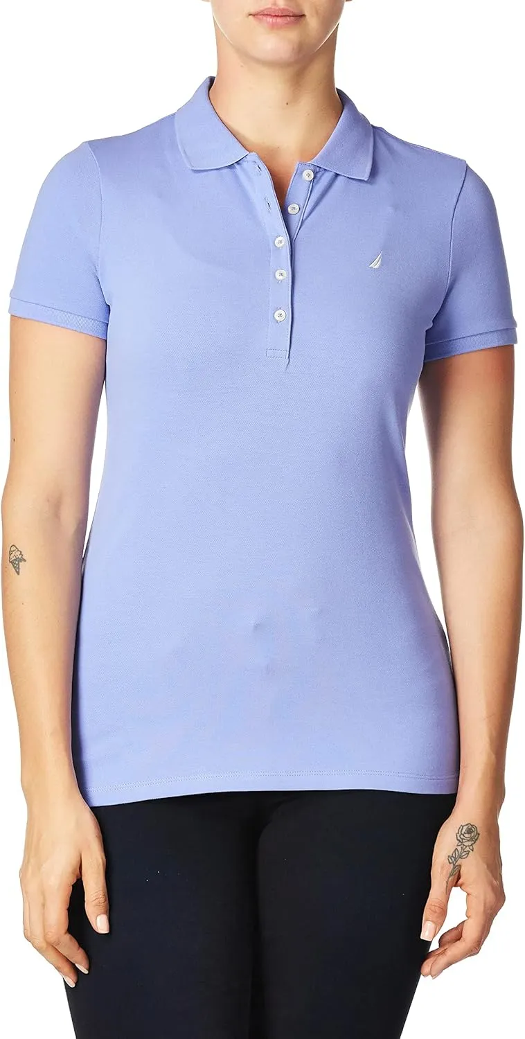 Nautica Women's 5-Button Short Sleeve Cotton Polo Shirt