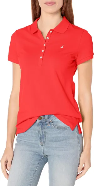 Nautica Women's 5-Button Short Sleeve Cotton Polo Shirt
