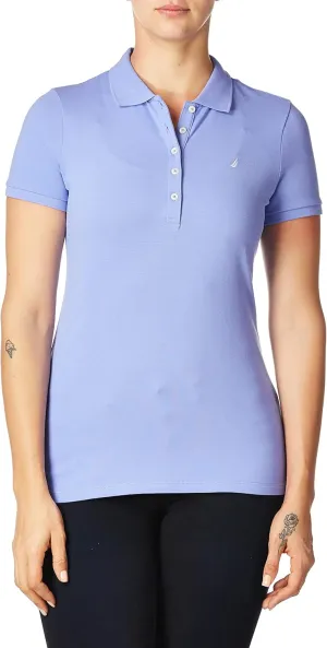 Nautica Women's 5-Button Short Sleeve Cotton Polo Shirt