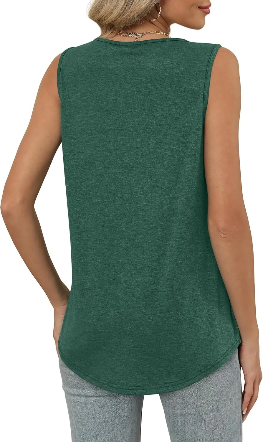 OFEEFAN Tank Top for Women Loose Fit Sleeveless Shirts V Neck Summer Clothes Ruched Women's Tees and Tanks Curved Hem