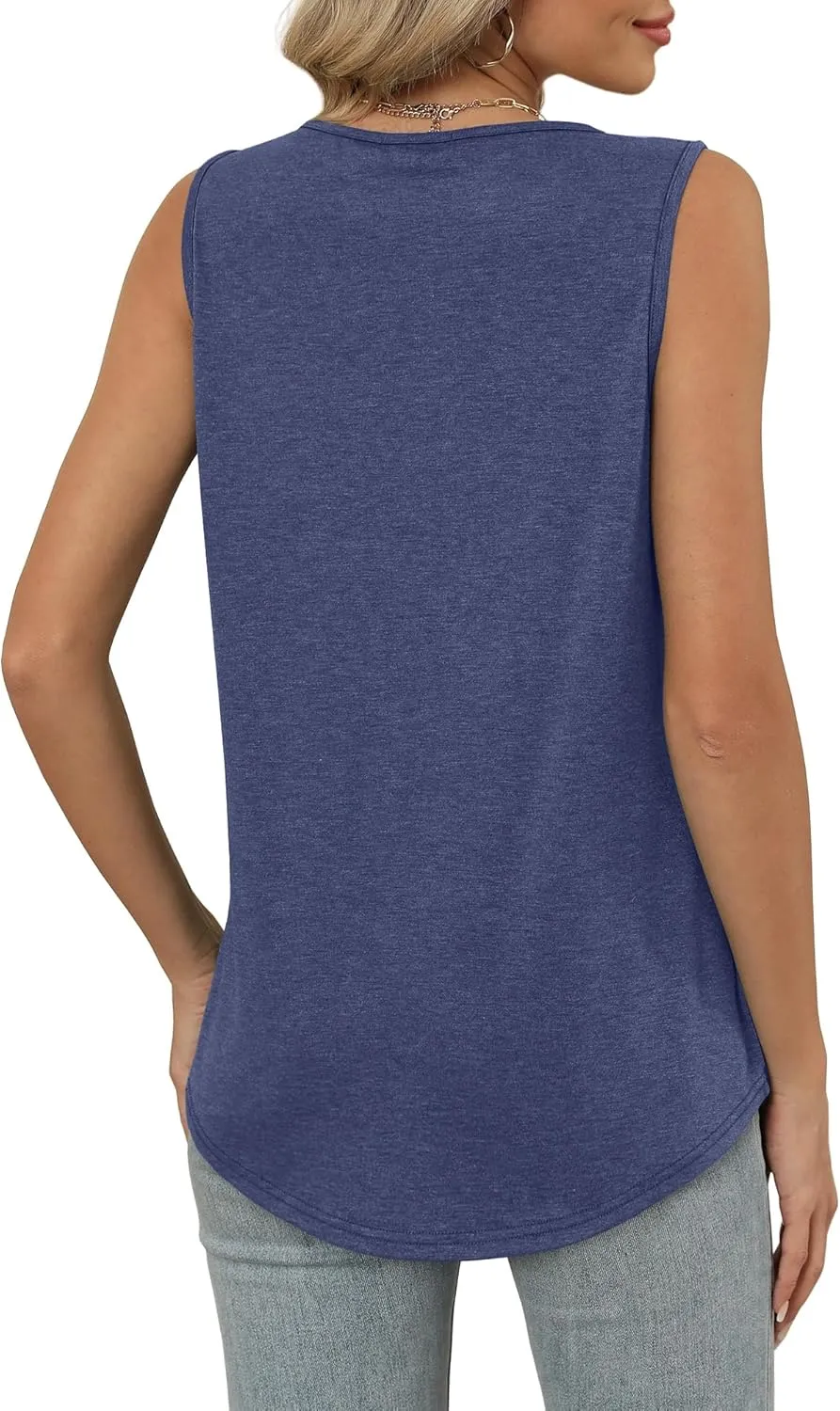OFEEFAN Tank Top for Women Loose Fit Sleeveless Shirts V Neck Summer Clothes Ruched Women's Tees and Tanks Curved Hem