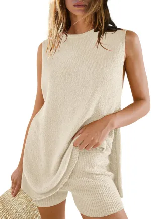 Panadila Womens Summer Lounge Sets 2 Piece Outfits Beach Vacation Outfits Tank Top and Shorts Sweater Matching Set
