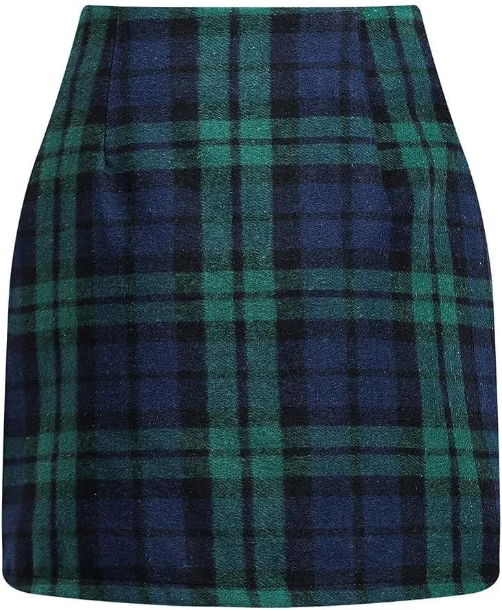 Pencil Skirts for Women Plaid Soft Casual High Waisted Skirt Cotton Linen Slim-Fit Warp Sexy Skirt Tummy Work Skirt