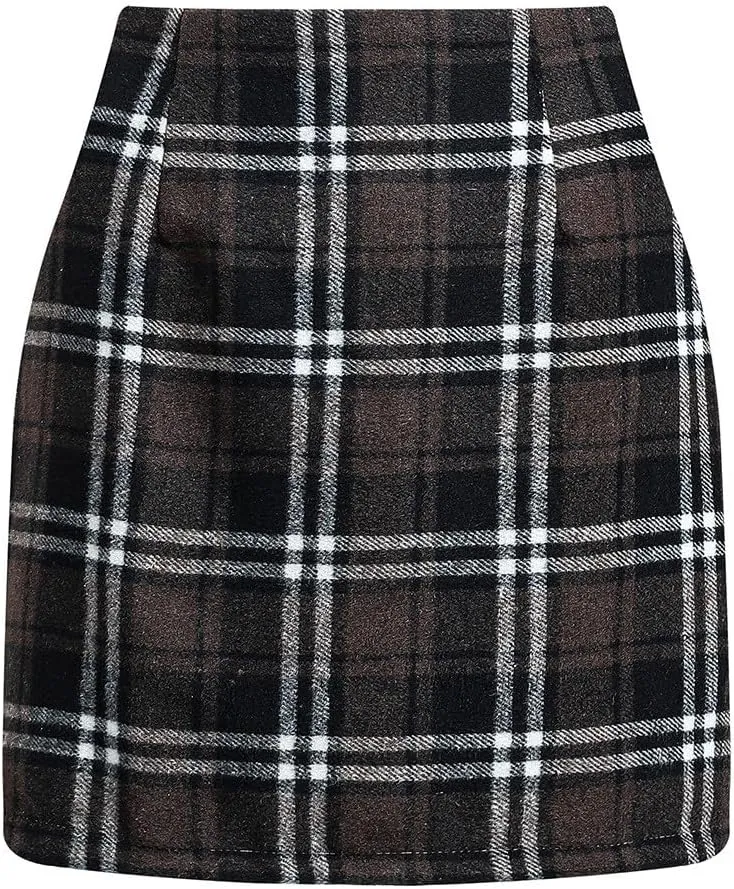 Pencil Skirts for Women Plaid Soft Casual High Waisted Skirt Cotton Linen Slim-Fit Warp Sexy Skirt Tummy Work Skirt