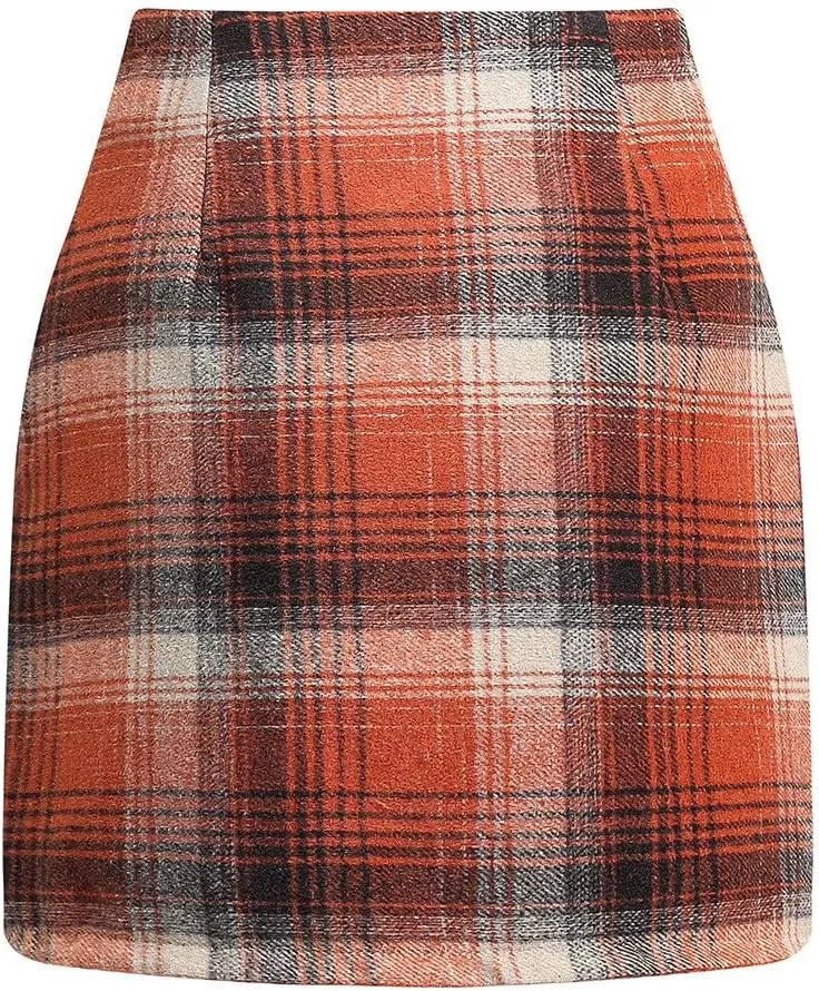 Pencil Skirts for Women Plaid Soft Casual High Waisted Skirt Cotton Linen Slim-Fit Warp Sexy Skirt Tummy Work Skirt