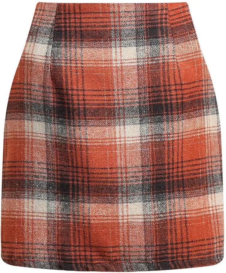 Pencil Skirts for Women Plaid Soft Casual High Waisted Skirt Cotton Linen Slim-Fit Warp Sexy Skirt Tummy Work Skirt