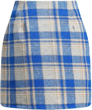 Pencil Skirts for Women Plaid Soft Casual High Waisted Skirt Cotton Linen Slim-Fit Warp Sexy Skirt Tummy Work Skirt