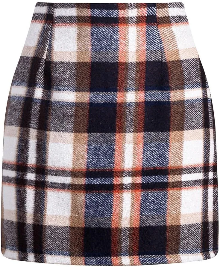 Pencil Skirts for Women Plaid Soft Casual High Waisted Skirt Cotton Linen Slim-Fit Warp Sexy Skirt Tummy Work Skirt