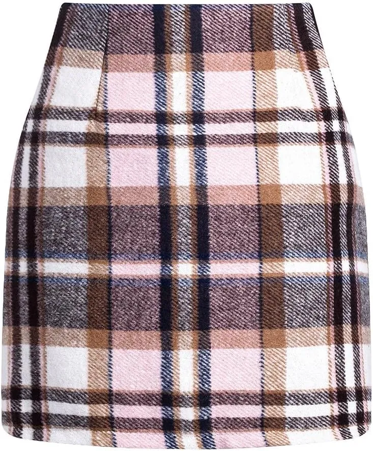Pencil Skirts for Women Plaid Soft Casual High Waisted Skirt Cotton Linen Slim-Fit Warp Sexy Skirt Tummy Work Skirt