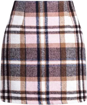 Pencil Skirts for Women Plaid Soft Casual High Waisted Skirt Cotton Linen Slim-Fit Warp Sexy Skirt Tummy Work Skirt